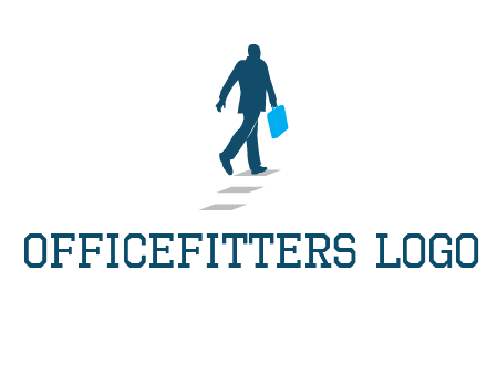 man walking on while carrying a briefcase logo