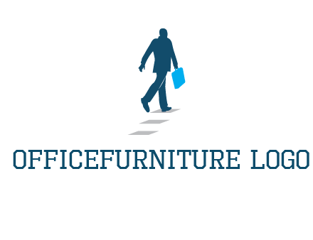 man walking on while carrying a briefcase logo