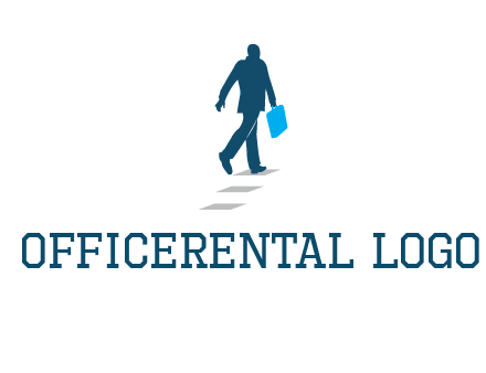 man walking on while carrying a briefcase logo