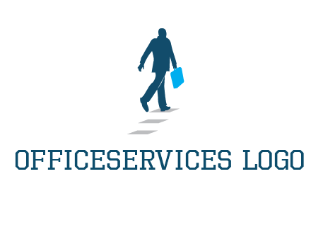 man walking on while carrying a briefcase logo