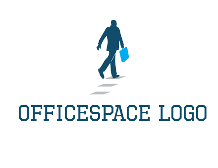 man walking on while carrying a briefcase logo