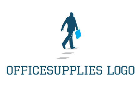 man walking on while carrying a briefcase logo