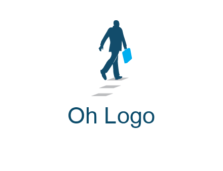 man walking on while carrying a briefcase logo