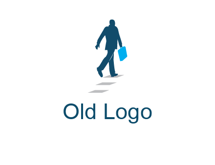 man walking on while carrying a briefcase logo
