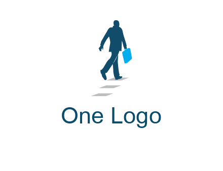 man walking on while carrying a briefcase logo