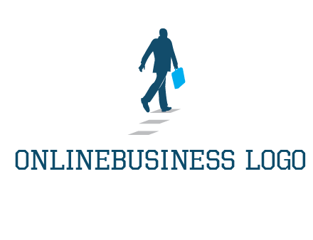 man walking on while carrying a briefcase logo