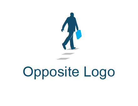 man walking on while carrying a briefcase logo