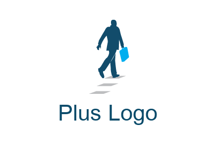 man walking on while carrying a briefcase logo