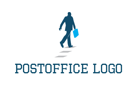 man walking on while carrying a briefcase logo