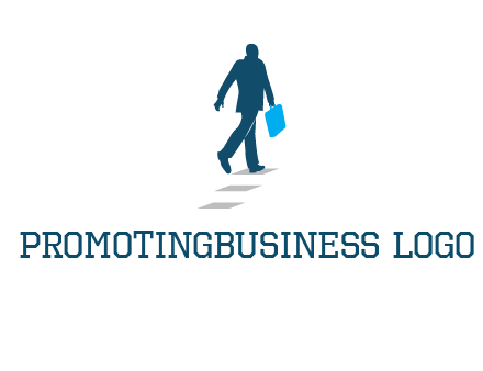 man walking on while carrying a briefcase logo