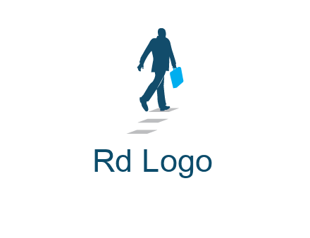 man walking on while carrying a briefcase logo
