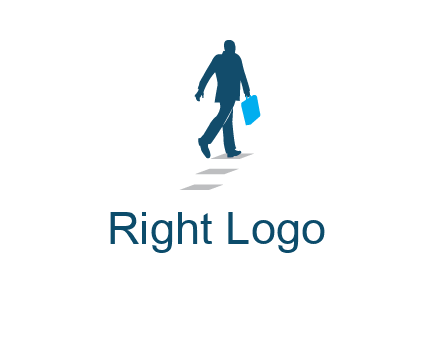 man walking on while carrying a briefcase logo