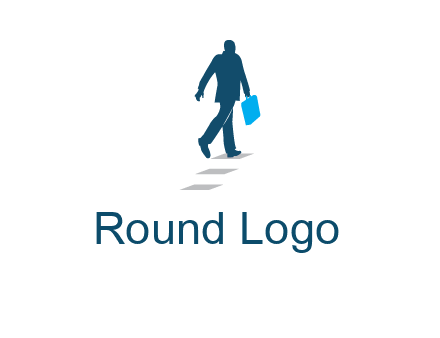 man walking on while carrying a briefcase logo