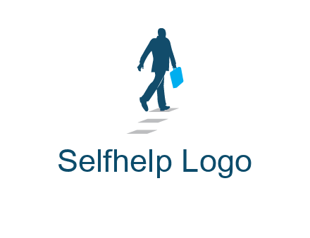 man walking on while carrying a briefcase logo