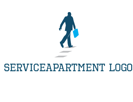 man walking on while carrying a briefcase logo