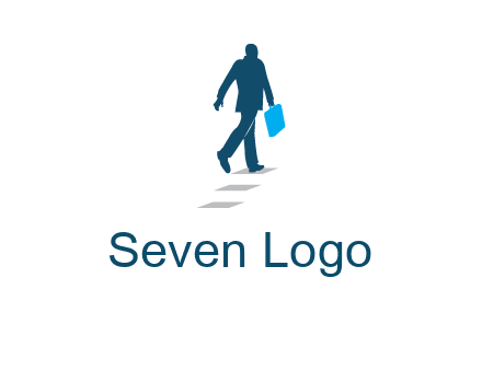 man walking on while carrying a briefcase logo