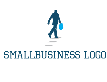 man walking on while carrying a briefcase logo