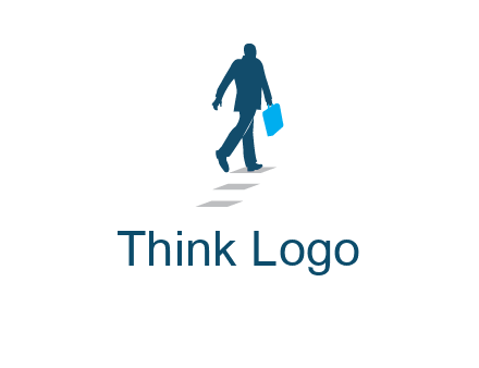man walking on while carrying a briefcase logo