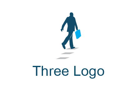 man walking on while carrying a briefcase logo