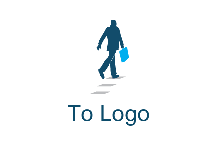 man walking on while carrying a briefcase logo