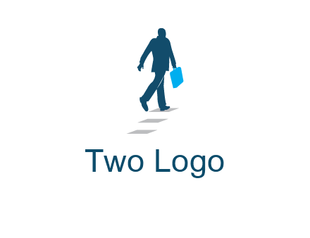 man walking on while carrying a briefcase logo