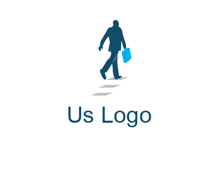 man walking on while carrying a briefcase logo