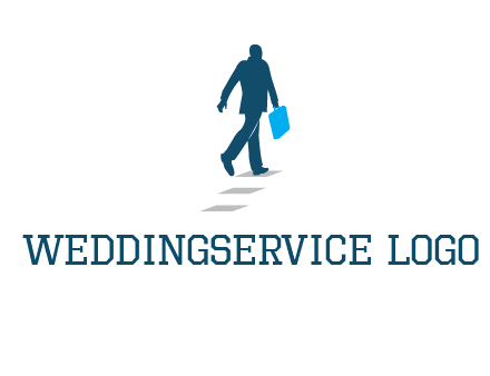 man walking on while carrying a briefcase logo
