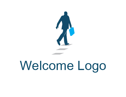 man walking on while carrying a briefcase logo