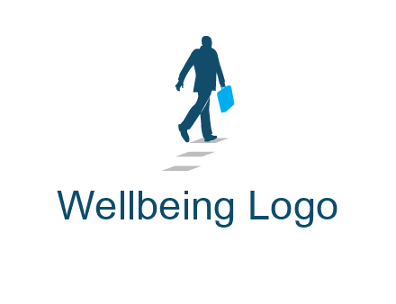 man walking on while carrying a briefcase logo