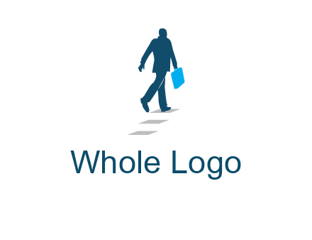 man walking on while carrying a briefcase logo
