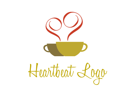 two cups of coffee with steam rising from it while forming a heart