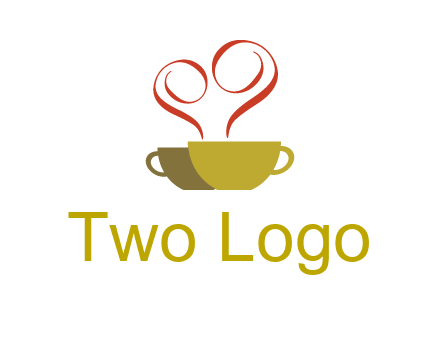 two cups of coffee with steam rising from it while forming a heart
