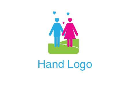 couple icons in love standing hand in hand logo