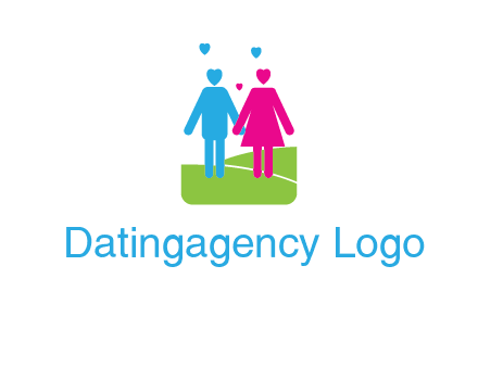 couple icons in love standing hand in hand logo