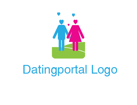 couple icons in love standing hand in hand logo