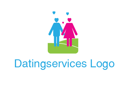 couple icons in love standing hand in hand logo