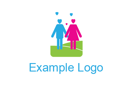 couple icons in love standing hand in hand logo