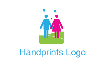 couple icons in love standing hand in hand logo