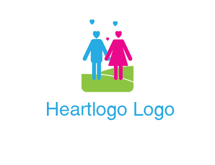 couple icons in love standing hand in hand logo