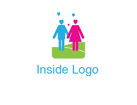 couple icons in love standing hand in hand logo