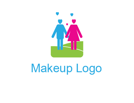 couple icons in love standing hand in hand logo