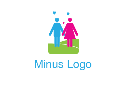couple icons in love standing hand in hand logo