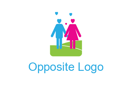 couple icons in love standing hand in hand logo