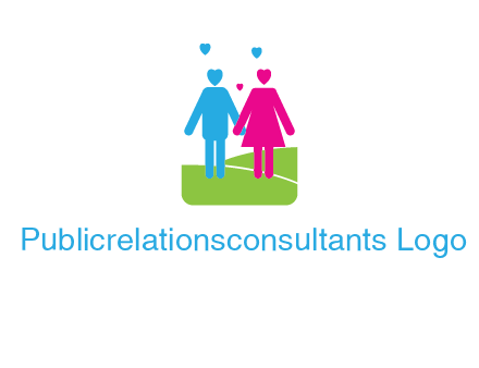 couple icons in love standing hand in hand logo