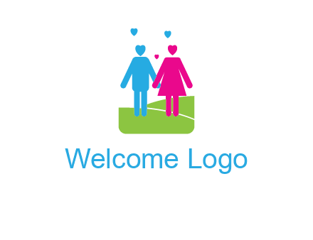couple icons in love standing hand in hand logo