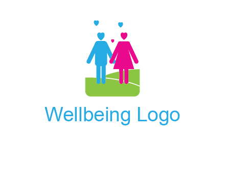 couple icons in love standing hand in hand logo