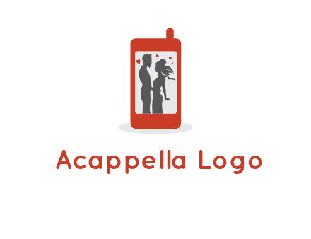 online dating site logo with the image of a couple with hearts inside a phone