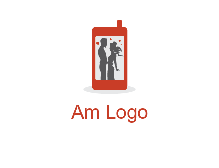online dating site logo with the image of a couple with hearts inside a phone