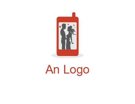online dating site logo with the image of a couple with hearts inside a phone