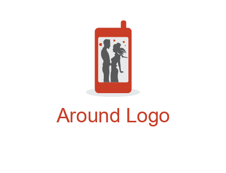 online dating site logo with the image of a couple with hearts inside a phone